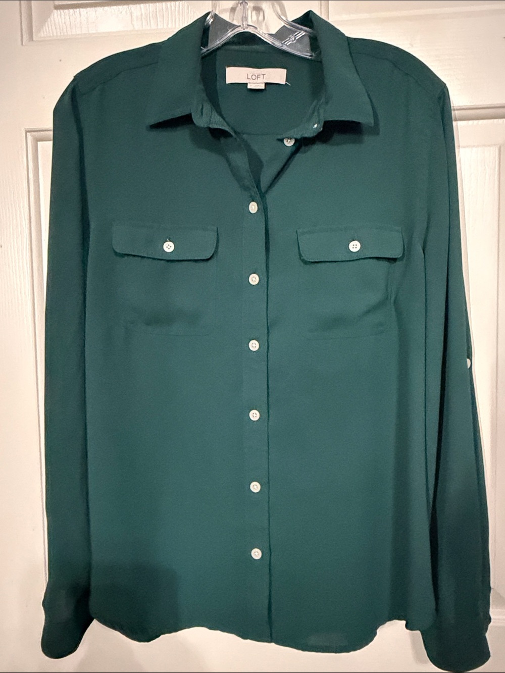 LOFT Teal Green Long-Sleeve Button-Down Blouse